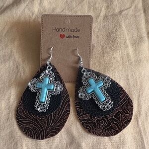 Handmade Turquoise and Silver Cross Earrings